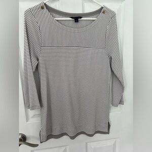 Tommy Hilfiger Black and White Striped Long Sleeve Blouse